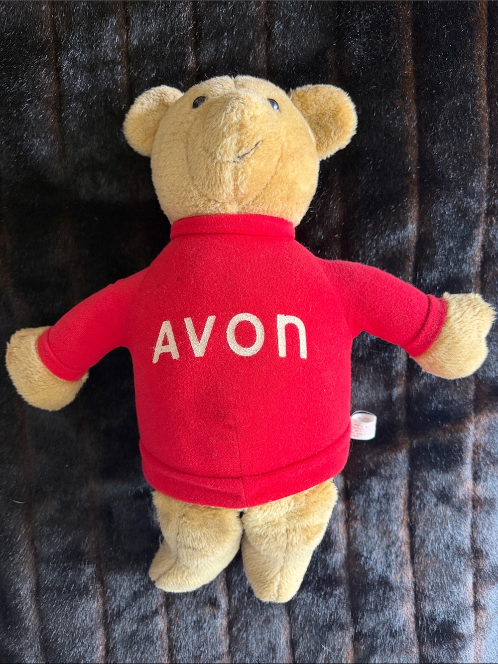 Avon Red Sweater Tan Bear Plush Stuffed Animal Vintage Real Ild 1977 sold At It